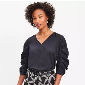 LOFT Elegant Black Ruched Sleeve Blouse